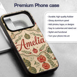 Elegant Christmas Holly Leaves with Berries and Custom Name Protective Phone Case Mobile Cover Durable Everyday Smartphone Shock Resistant