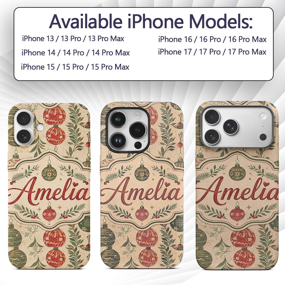 Elegant Christmas Holly Leaves with Berries and Custom Name Protective Phone Case Mobile Cover Durable Everyday Smartphone Shock Resistant