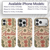 Elegant Christmas Holly Leaves with Berries and Custom Name Protective Phone Case Mobile Cover Durable Everyday Smartphone Shock Resistant