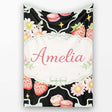 Strawberry Cherry Daisy White Pastel Outline Cute Coquette Floral  Personalised Custom Name Super Soft Fleece Blanket Bed Sofa Throw