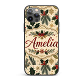 Festive Christmas Collage with Vintage Cards Bows Custom Name Protective Phone Case Mobile Cover Durable Everyday Smartphone Shock Resistant