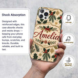 Festive Christmas Collage with Vintage Cards Bows Custom Name Protective Phone Case Mobile Cover Durable Everyday Smartphone Shock Resistant