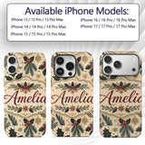 Festive Christmas Collage with Vintage Cards Bows Custom Name Protective Phone Case Mobile Cover Durable Everyday Smartphone Shock Resistant