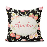 Custom Name Strawberry Cherry Daisy White Pastel Coquette Floral Square Filled Cushion Throw Pillow Sofa Bed Home Decor Zip Washable UK Made