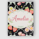Personalised Name Strawberry Cherry Daisy White Pastel Outline Cute Custom Canvas Wall Art Print Decor Picture Ready to Hang