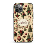 Vintage Christmas Ornaments Candy Canes Holly Custom Name Protective Phone Case Mobile Cover Durable Everyday Smartphone Shock Resistant