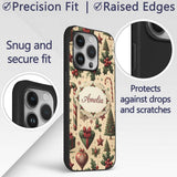 Vintage Christmas Ornaments Candy Canes Holly Custom Name Protective Phone Case Mobile Cover Durable Everyday Smartphone Shock Resistant