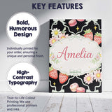 Personalised Name Strawberry Cherry Daisy White Pastel Outline Cute Custom Canvas Wall Art Print Decor Picture Ready to Hang