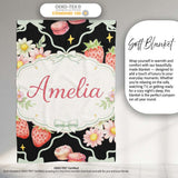 Strawberry Cherry Daisy White Pastel Outline Cute Coquette Floral  Personalised Custom Name Super Soft Fleece Blanket Bed Sofa Throw