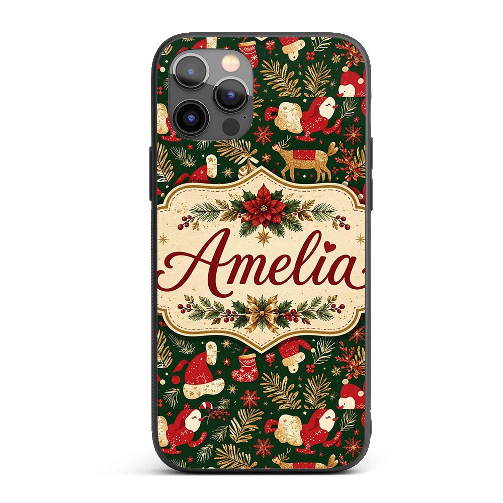 Cute Christmas Santa Reindeer Gifts and Holiday Custom Name Protective Phone Case Mobile Cover Durable Everyday Smartphone Shock Resistant