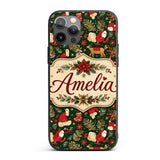 Cute Christmas Santa Reindeer Gifts and Holiday Custom Name Protective Phone Case Mobile Cover Durable Everyday Smartphone Shock Resistant