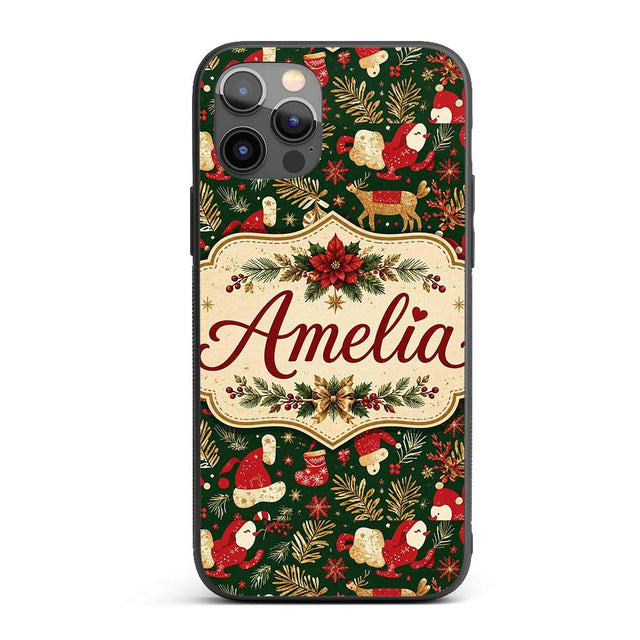 Cute Christmas Santa Reindeer Gifts and Holiday Custom Name Protective Phone Case Mobile Cover Durable Everyday Smartphone Shock Resistant