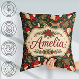 Custom Name Christmas Santa Reindeer Gifts and Elements Seamless Square Filled Cushion Throw Pillow Sofa Bed Home Decor Zip Washable UK Made