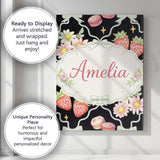 Personalised Name Strawberry Cherry Daisy White Pastel Outline Cute Custom Canvas Wall Art Print Decor Picture Ready to Hang