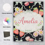 Personalised Name Strawberry Cherry Daisy White Pastel Outline Cute Custom Canvas Wall Art Print Decor Picture Ready to Hang