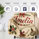 Minimal Christmas Ornaments Pine Branches and Bows Seamless Pattern  Personalised Custom Name Super Soft Fleece Blanket Bed Sofa Throw
