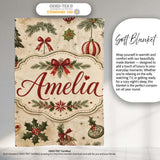 Minimal Christmas Ornaments Pine Branches and Bows Seamless Pattern  Personalised Custom Name Super Soft Fleece Blanket Bed Sofa Throw