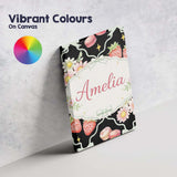Personalised Name Strawberry Cherry Daisy White Pastel Outline Cute Custom Canvas Wall Art Print Decor Picture Ready to Hang
