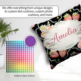 Custom Name Strawberry Cherry Daisy White Pastel Coquette Floral Square Filled Cushion Throw Pillow Sofa Bed Home Decor Zip Washable UK Made