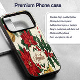 Vintage Holly Leaves Bells Poinsettia and Festive Custom Name Protective Phone Case Mobile Cover Durable Everyday Smartphone Shock Resistant