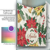 Vintage Holly Leaves Bells Poinsettia and Festive Botanical Seamless  Personalised Custom Name Super Soft Fleece Blanket Bed Sofa Throw