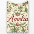 Christmas Pine Branches Red Baubles and Stars Seamless Pattern  Personalised Custom Name Super Soft Fleece Blanket Bed Sofa Throw