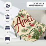 Christmas Pine Branches Red Baubles and Stars Seamless Pattern  Personalised Custom Name Super Soft Fleece Blanket Bed Sofa Throw