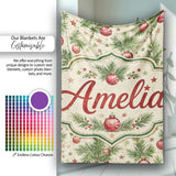 Christmas Pine Branches Red Baubles and Stars Seamless Pattern  Personalised Custom Name Super Soft Fleece Blanket Bed Sofa Throw