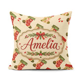 Custom Name Festive Christmas Holly Berries and Holiday Seamless Square Filled Cushion Throw Pillow Sofa Bed Home Decor Zip Washable UK Made