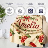 Festive Christmas Stockings Holly Berries and Holiday Decor Seamless  Personalised Custom Name Super Soft Fleece Blanket Bed Sofa Throw