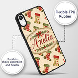 Festive Christmas Stockings Holly Berries and Custom Name Protective Phone Case Mobile Cover Durable Everyday Smartphone Shock Resistant
