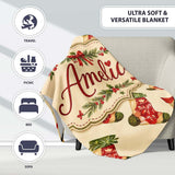 Festive Christmas Stockings Holly Berries and Holiday Decor Seamless  Personalised Custom Name Super Soft Fleece Blanket Bed Sofa Throw