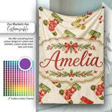Festive Christmas Stockings Holly Berries and Holiday Decor Seamless  Personalised Custom Name Super Soft Fleece Blanket Bed Sofa Throw