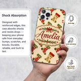 Festive Christmas Stockings Holly Berries and Custom Name Protective Phone Case Mobile Cover Durable Everyday Smartphone Shock Resistant