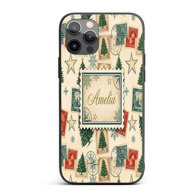 Vintage Christmas Postcards Stamps and Winter Custom Name Protective Phone Case Mobile Cover Durable Everyday Smartphone Shock Resistant