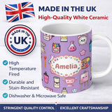 Personalized Custom Name Cute Kawaii Graduation School Science Art Supplies Pattern Purple 11oz Ceramic Coffee Tea Mug White Large Handle