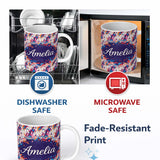 Personalized Custom Name Dynamic Paint Splatter White Background Abstract Pattern Lovely 11oz Ceramic Coffee Tea Mug White Large Handle