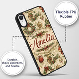 Vintage Christmas Wreaths Bells Pine Branches and Custom Name Protective Phone Case Mobile Cover Durable Everyday Smartphone Shock Resistant