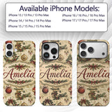 Vintage Christmas Wreaths Bells Pine Branches and Custom Name Protective Phone Case Mobile Cover Durable Everyday Smartphone Shock Resistant