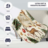 Cute Reindeer Christmas Trees Baubles and Festive Holiday Elements  Personalised Custom Name Super Soft Fleece Blanket Bed Sofa Throw
