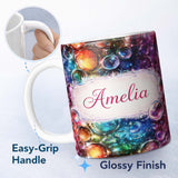 Personalized Custom Name Vibrant Cosmic Bubble Abstract Seamless Pattern Cute Unique Gift 11oz Ceramic Coffee Tea Mug White Large Handle