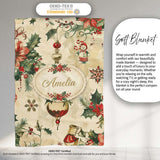 Elegant Christmas Poinsettia Holly Berries and Ornaments Seamless  Personalised Custom Name Super Soft Fleece Blanket Bed Sofa Throw