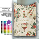 Elegant Christmas Poinsettia Holly Berries and Ornaments Seamless  Personalised Custom Name Super Soft Fleece Blanket Bed Sofa Throw