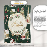 Dark Vintage Christmas Village Houses Snowy Scene and Ornaments  Personalised Custom Name Super Soft Fleece Blanket Bed Sofa Throw