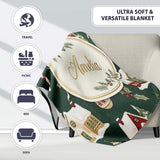 Dark Vintage Christmas Village Houses Snowy Scene and Ornaments  Personalised Custom Name Super Soft Fleece Blanket Bed Sofa Throw