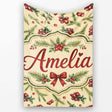 Watercolor Holly Berries Pine Branches and Botanical Christmas  Personalised Custom Name Super Soft Fleece Blanket Bed Sofa Throw