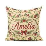 Custom Name Watercolor Holly Berries Pine Branches and Botanical Square Filled Cushion Throw Pillow Sofa Bed Home Decor Zip Washable UK Made
