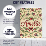 Personalised Name Watercolor Holly Berries Custom  Unique Gift Idea Elegant Feature Canvas Wall Art Print Decor Picture Ready to Hang