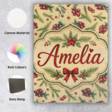 Personalised Name Watercolor Holly Berries Custom  Unique Gift Idea Elegant Feature Canvas Wall Art Print Decor Picture Ready to Hang