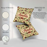 Custom Name Watercolor Holly Berries Pine Branches and Botanical Square Filled Cushion Throw Pillow Sofa Bed Home Decor Zip Washable UK Made